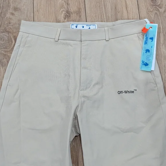 $710 Mens Off-White Logo Chino Pants Khaki